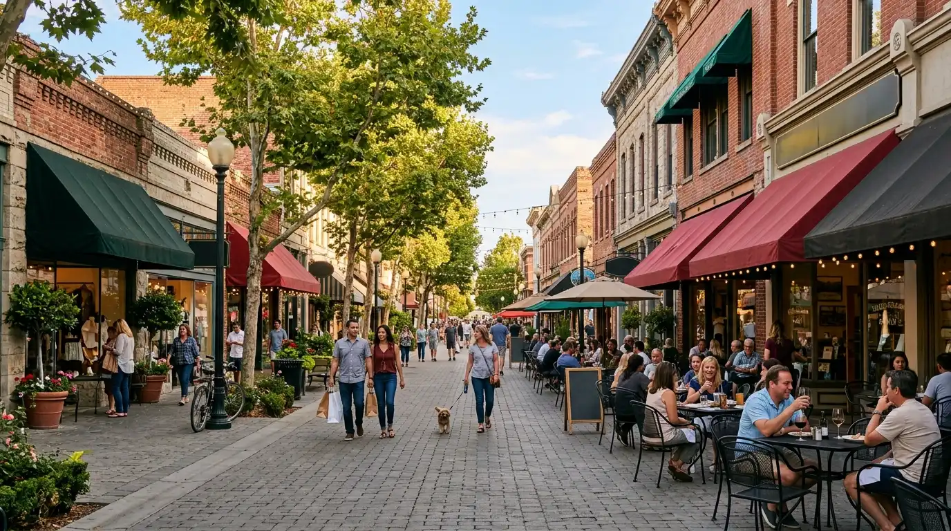 Historic downtown walking street in California
