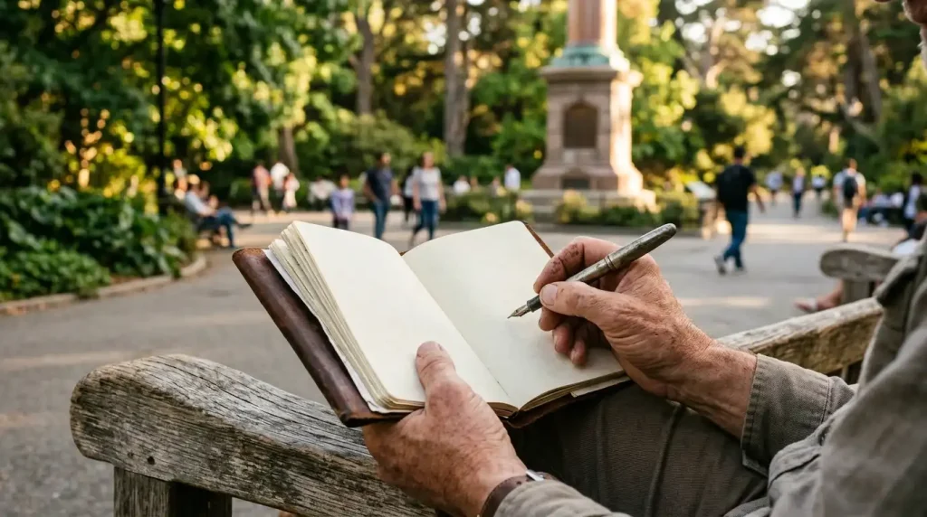 hands holding travel journal