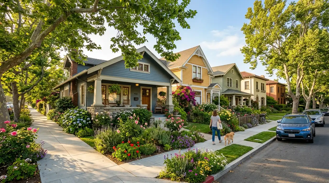 Walking through a charming California neighborhood